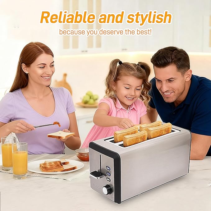 4 Slice Long Slot Stainless Steel Toaster