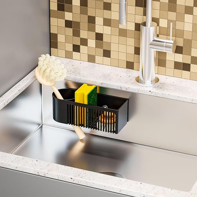 SuoXing Inside Sink Sponge Holder, Plastic Dish Sink Organizer