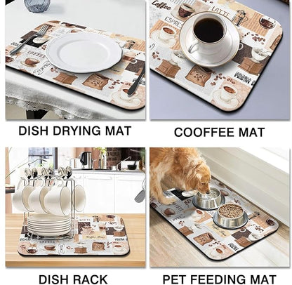 Coffee Mat 23inx15in, Absorbent Hide Stain Anti-Slip Coffee Bar Accessories