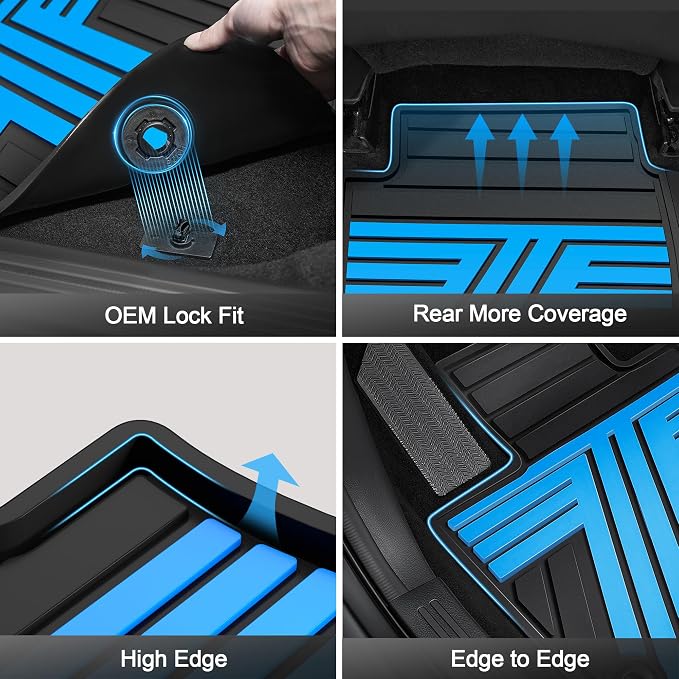 Floor Mats Fit for Honda HRV 2016 2017 2018 2019 2020 2021 2022, All Weather Custom Fit HR-V Rubber Floor Liner Accessories, 1st & 2nd Row, Black & Blue