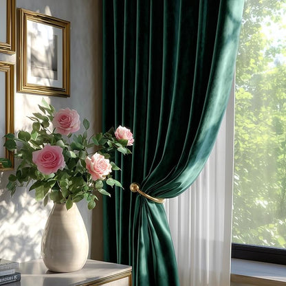 FMFUNCTEX Velvet Curtains Emerald Green Thermal Insulated Curtains