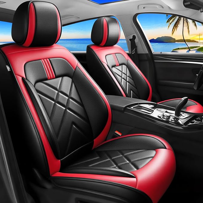 Tahoe Car Seat Covers Fit for Chevrolet/Chevy Tahoe 2011-2026, Full Coverage Leather Waterproof Breathable Seat Covers, Automotive Seat Protectors, Airbag Compatible, (Full Set Seats Red Black)