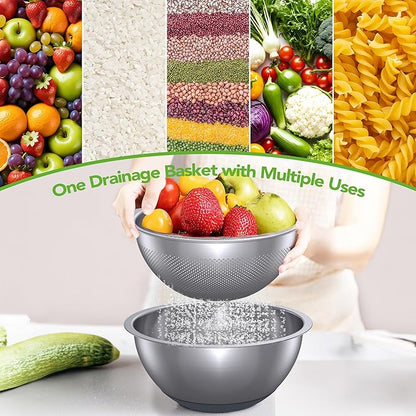 304 Stainless Steel Colander and Strainer, 5QT Large Capacity and 6QT Mixing