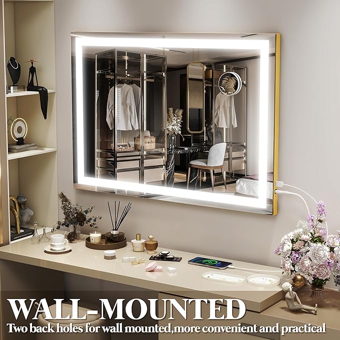 FENNIO Vanity Mirror with Lights 32"x22", Lighted Makeup Mirror, Large Vanity