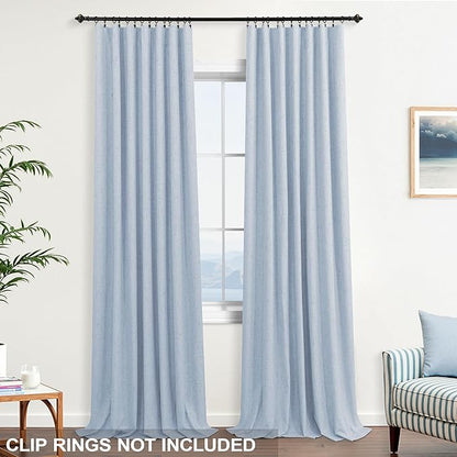 KOUFALL Light Blue Back Tab Linen Blackout Curtains 52x90 Inches Long