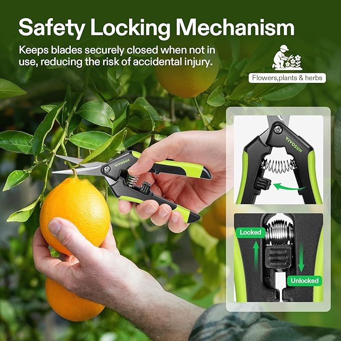 VIVOSUN Gardening Scissors, 6.5 Inch Hand Pruner, Pruning Shear with Straight Stainless Steel Blades, Garden Tools for Women Men, Black and Green