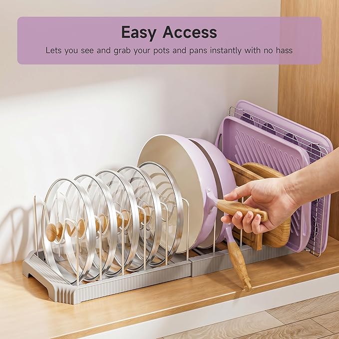 MUDEELA Pot Lid Organizer Rack for Cabinet, Expandable Pots and Pans Organizer