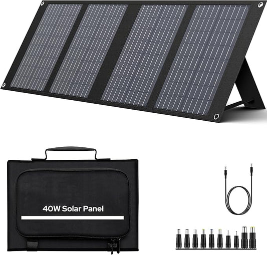 40W Solar Panel EnginStar 40 Watt Foldable Solar Panel for Portable Power Station w/QC3.0 USB Port for Phone Laptop 12-15V DC Output(10 Connectors) for Outdoor Camping RV Off Grid