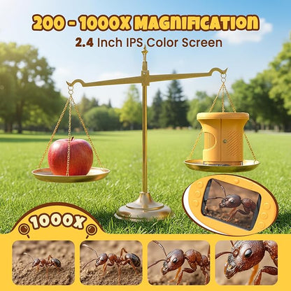Handheld Digital Mini Microscope for Kids: 1000X 4K Pocket Portable 2.4" Screen Microscopes Toys STEM Electronic Learning Educational Science Kit Toddler 8-12 Birthday Gift 3 4 5 6 7 Year Old Boy Girl