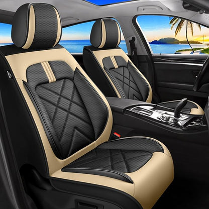 Trax Seat Covers Fit for Chevrolet/Chevy Trax 2024 2025 2026, Full Coverage Leather Waterproof Breathable Seat Covers, Automotive Seat Protectors, Airbag Compatible (2 Front Seats, Black Beige)