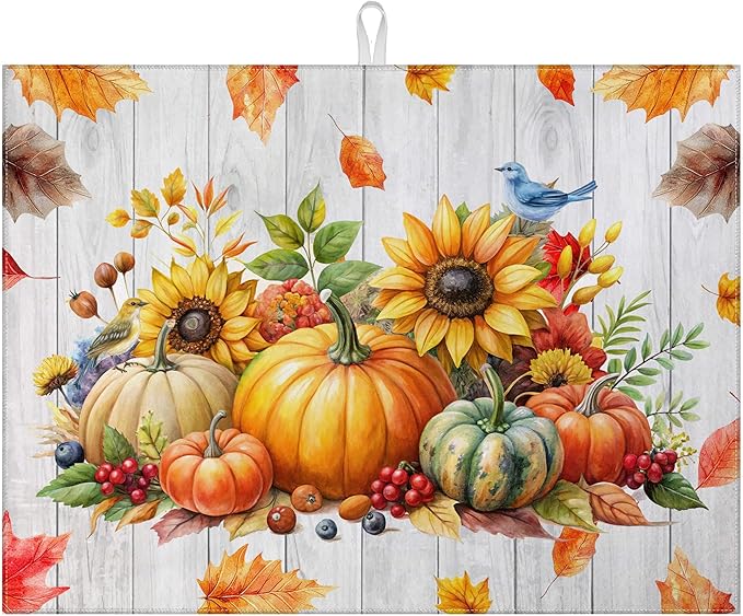 Sunflower Pumpkin Dish Drying Mat