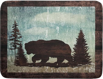 Giwawa Retro Brown Bear Forest Cabin Dish Drying Mat Countertop 18x24 Fall Blue
