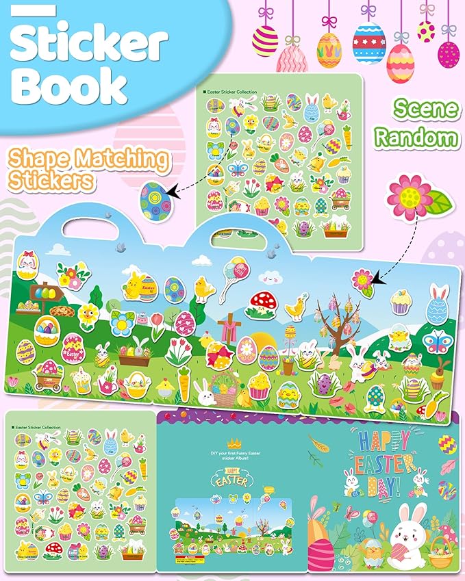 Benresive Reusable Sticker Books for Kids 2-4, Sticker Books for Toddlers 1-3 2-4, Toddler Travel Toys Activities Crafts Gifts - Easter