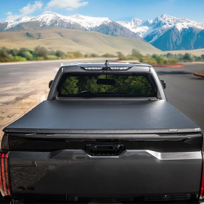oEdRo Soft Tri-fold Truck Bed Tonneau Cover Compatible with 2016-2023 Toyota Tacoma with 6ft Bed, Fleetside with Track Rail System (Excl. Trail)
