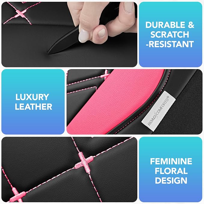 Road Comforts Seat Covers, Premium Leather Car Seat Covers Full Set for Women Girls,Airbag Compatible, Automotive Seat Covers Universal Fit Most Cars,Vans,Truck,SUV
