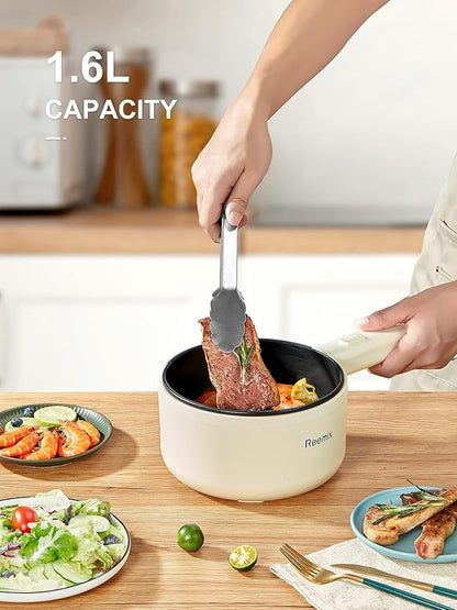 Hot Pot Electric With Steamer, 1.6L Ramen Cooker Non-Stick Sauté Pan