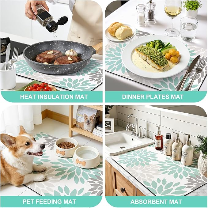 Findosom Floral Dish Drying Mat, Cuttable Drying Mat