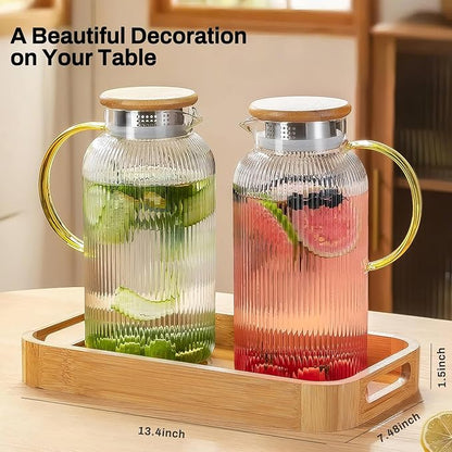 Buaic Glass Pitcher with Lid, 2 PACK 68 oz/2 Liter Vertical Water Pitcher With