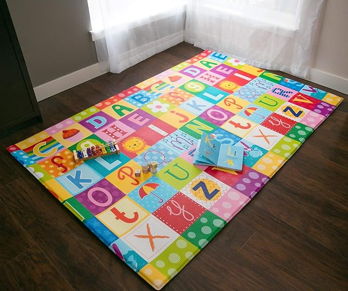 Baby Care Play Mat (Large, Playful - Zoo Town) 82'' x 55'' Original One-Piece Reversible Rollable Waterproof Play Mat for Infants, Babies, Toddler, and Kids