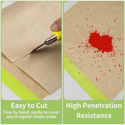 Tangibay Pre-Taped Masking Paper for Painting - 18 inch x 50 feet Tape and Drape Painters Paper, Paint Adhesive Protective Paper Roll for Covering Skirting, Frames, Cars and Auto Body (1 Roll)