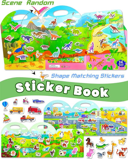 Reusable Sticker Book for Toddlers 2-4 Years, Stickers for Kids, Toddler Sticker Book Ages 1-3, Toddler Craft Activities, Toddlers Travel Toys Ages 2+ Boy Girl Birthday Gifts