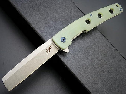 Eafengrow EF941 EDC Pocket Folding Knife D2 Steel Blade G10 Handle Pocket Clip with safety liner lock for Camping Survival Outdoor(Jade)