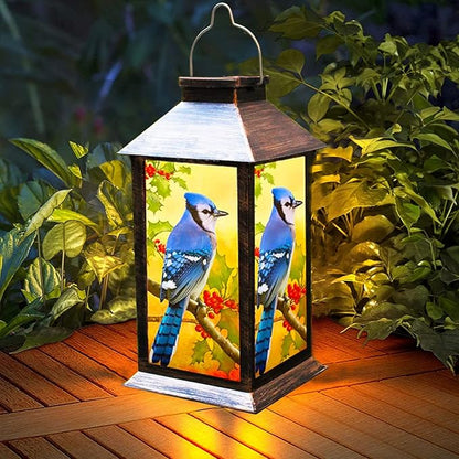 Solar Lanterns Outdoor Hanging Blue Jay Solar Lights Decorative for Garden Patio Porch and Tabletop PVC Waterproof LED Lantern (1pack)…