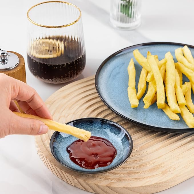 LERATIO Ceramic Soy Sauce Dishes of 6, Reactive Glaze Dipping Sauce Cups/Bowls/Dishes for Kitchen, 3oz Ceramic Small Bowls for Side Dishes, Appetizers, Snacks, and Sushi,Condiment,Dishwasher Safe