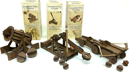 PATHFINDERS Leonardo Da Vinci weapons mini model kits catapult crossbow bombard set of 3 Engineering kits Educational Toys for Kids Science kit for Kids Age 8-10 10-12 stem Projects Wood Building Kits