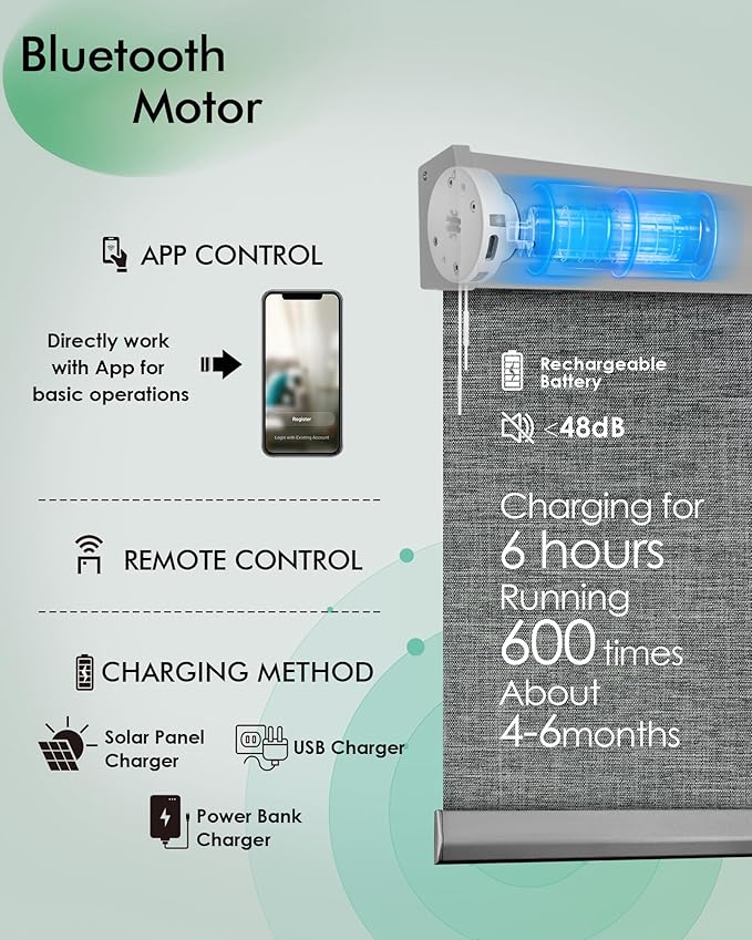 Yoolax Motorized Blinds with Remote, Automatic Roller Shades Cordless Electric