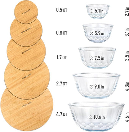 Large Stackable Set of 5 Nesting Glass Bowls