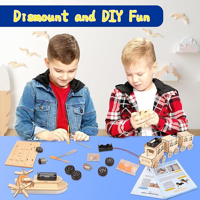 6-in-1 STEM Kits for Kids Age 8-12, Educational STEM Toys for Boys and Girls, Wooden Building Kit for Kids STEM Science Experiments Kit, Ideal Christmas Birthday Gifts for 8 9 10 11 12 13 Year Old