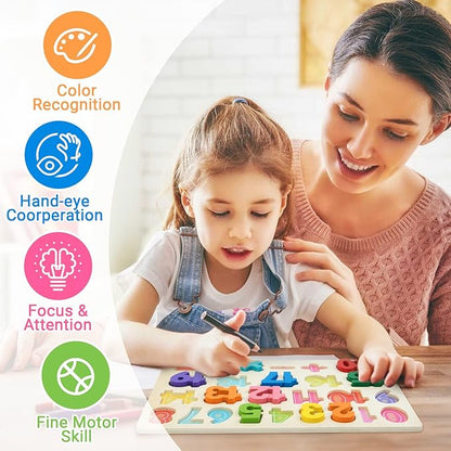 Number Puzzle Wooden Puzzles for Toddlers 1 2 3 4 5 Year Old, Shape Learning Puzzles Toys with Puzzle Board & Number Blocks, Preschool Educational for Girls Boys
