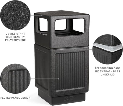 Safco Canmeleon Trash Can, 38 Gallons, Indoor and Outdoor Use, Durable & Weather-Resistant Commercial Garbage Can, Black