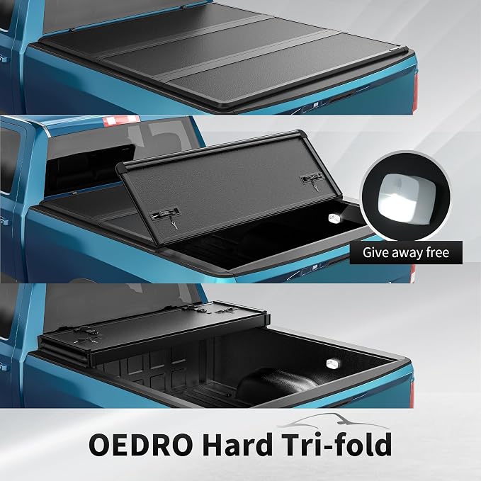OEDRO FRP Hard Tri-fold Tonneau Cover Fold Truck Bed Covers Compatible with 2015-2026 Ford F150 F-150 with 5.5 Feet Bed