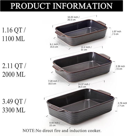 Ceramic Baking Dish Set of 3, Casserole Dishes
