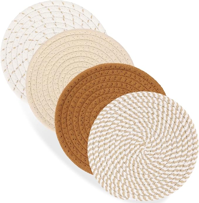 Billbotk 7" Trivets for Hot Dishes, Hot pots and Pans, 4 Heat Resistant Hot Pads, Pot Holders for Kitchen, Home Essentials for New Home and Farmhouse Decor, Fall Decorations for Home(Brown)