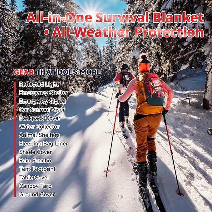 SecuCaptain Survival Emergency Thermal Blankets: Extra Large 84??x63??Space Mylar Blanket Kit for Outdoor Cold Winter Camping Hiking Car Bug Out Bag or First Aid - 4 Pack