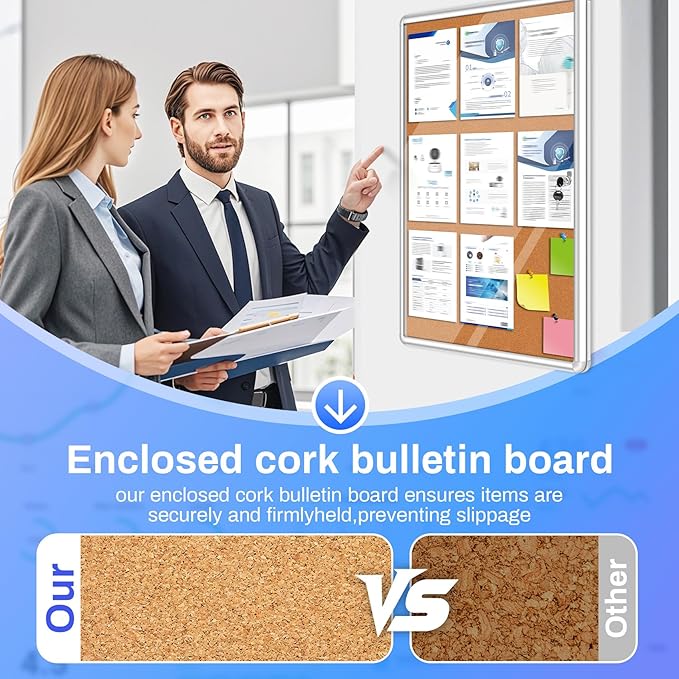 Magula Enclosed Cork Bulletin Board Tamper-Proof Dispaly Case, Aluminium Frame