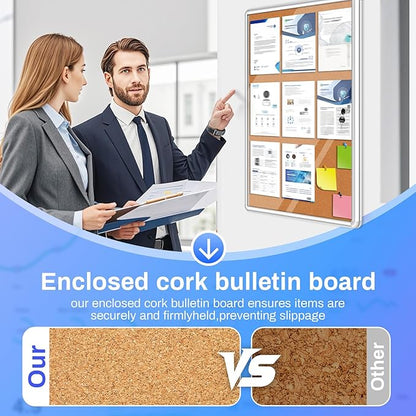 Magula Enclosed Cork Bulletin Board Tamper-Proof Dispaly Case, Aluminium Frame