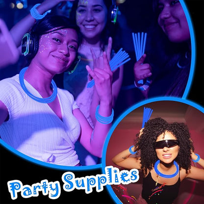100 pk 8" Glow Sticks Bulk Party Favors, Light up Glow Necklaces & Bracelets in the Dark Party Supplies For Christmas Halloween 4th of July Birthday Neon Party (100 * Blue)