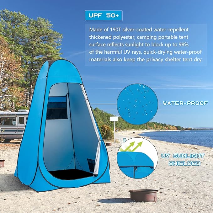 BRIAN & DANY Pop Up Shower Tent, Portable Privacy Camping Changing Tent, Camp Toilet Bathroom Pod with Rain Shelter & Windows, UPF 50+ & Waterproof, 47.2" x 47.2" x 74.8"
