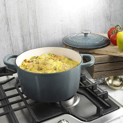 Crock Pot Artisan 5-Quart Round Enameled Cast Iron Dutch Oven – Slate Gray