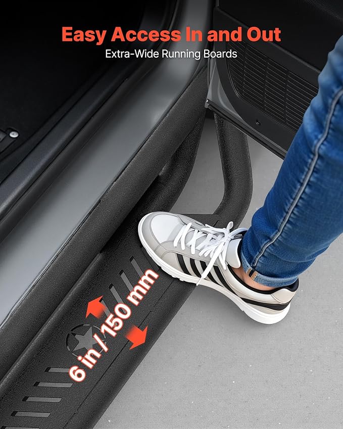 VEVOR Running Boards, 6 Inches Side Steps Compatible with 2009-2018 Dodge Ram 1500 Crew Cab, 2010-2025 2500 3500 Crew Cab (Not Fit 2019-2025 Ram 1500 New Body), Non-Slip Black Carbon Steel Nerf Bars