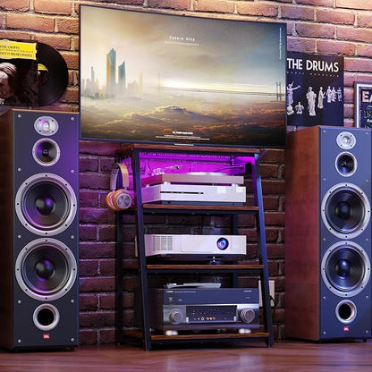 4-Tier AV Media Stand with Power Strips, Heavy Duty Stereo Cabinet Stand with