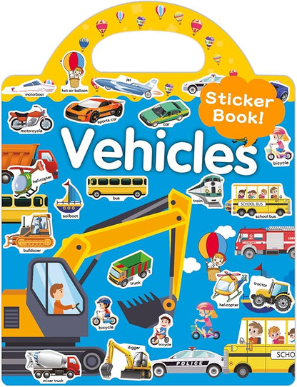Benresive Reusable Sticker Book for Toddlers 2-4 Years, Fun Travel Stickers for Kids, Waterproof Sticker Books for Toddlers 1-3, Crafts Activities for Todddlers 1-3 2-4 3-5 - Vehicle