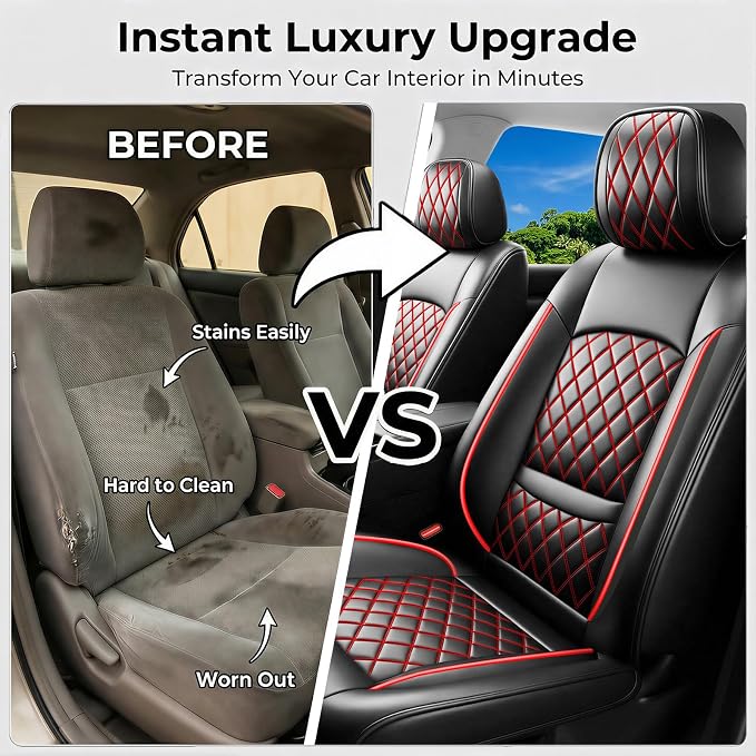 Car Seat Covers Compatible with Hyundai Venue 2020-2026 - Waterproof & Breathable Luxury Leather All-Weather Seat Cushions Protectors, Airbag Compatible, Only 2 Front seat Covers (Redline)