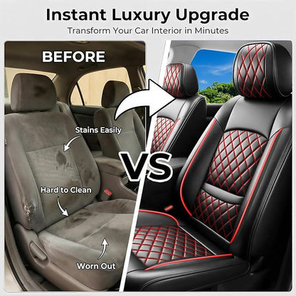 Car Seat Covers Compatible with Hyundai Venue 2020-2026 - Waterproof & Breathable Luxury Leather All-Weather Seat Cushions Protectors, Airbag Compatible, Only 2 Front seat Covers (Redline)