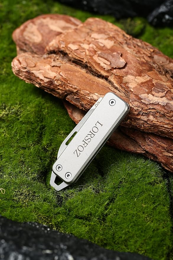 Stainless steel mini folding knife, portable key chain knife and small portable grindstone and outdoor fishing hook grinding tool, suitable for camping, hiking and outdoor. (silvery white)