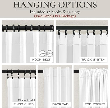 Solid White Blackout Linen Curtains 96 Inches Long